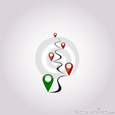 Flat route location vector icon isolated on white background. Concept of path or road. Journey simple illustration. Vector Illustration