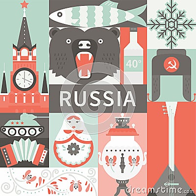 Flat Russian Symbols Vector Illustration