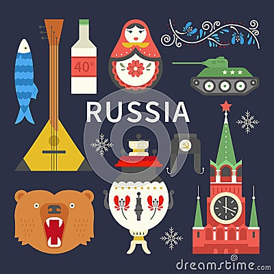 Flat Russian Symbols Vector Illustration