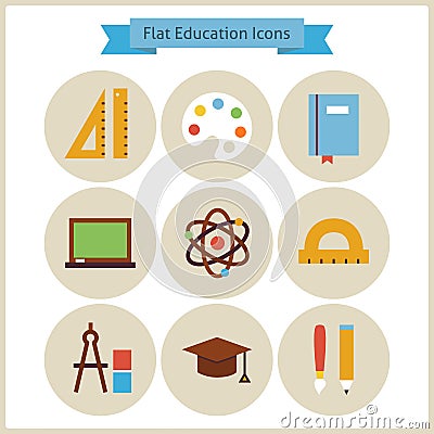 Flat School and Education Icons Set Vector Illustration