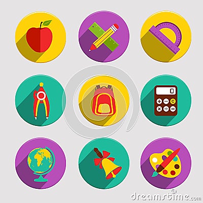 Flat School Icons Set Vector Illustration