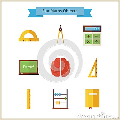 Flat School Maths and Physics Objects Set Vector Illustration