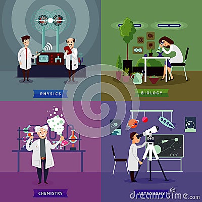 Flat Scientific Research Square Concept Vector Illustration