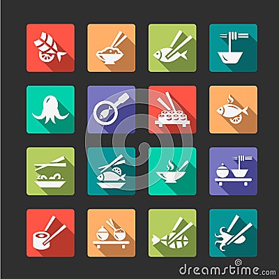 Flat seafood icons Stock Photo