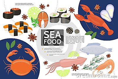 Flat Seafood Infographic Concept Vector Illustration