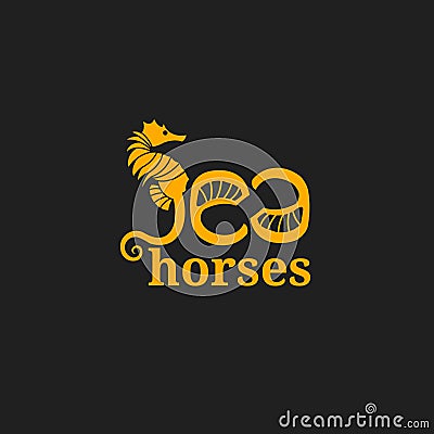 Flat seahorse logo, with seahorse lettering design. Stock Photo