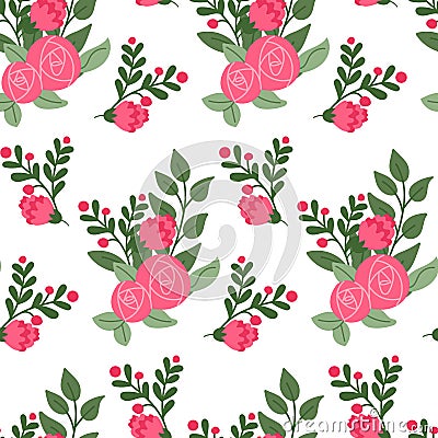Flat seamless pattern with roses bunches Stock Photo