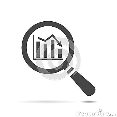 Flat search icon of graph going down, search icon web, vector ma Vector Illustration