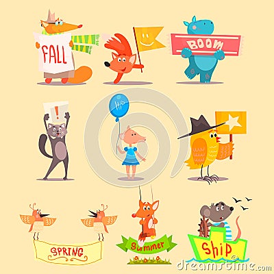 Flat Season Animal Icons. Vector Illustrations Vector Illustration