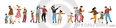 Flat set of parents dancing with children Vector Illustration