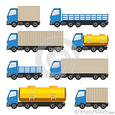 Flat set of trucks. Vector Illustration