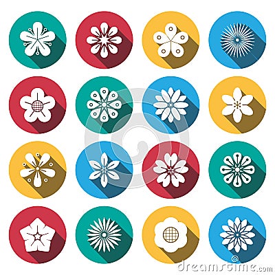 Flat shadow flower icons set. Vector Illustration