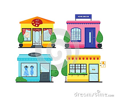 Flat shop building set Vector Illustration