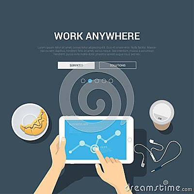 Flat showcase mockup template for work anywhere Vector Illustration