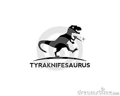 Tyrannosaurus rex running chasing something and holding knife Vector Illustration