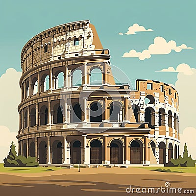 flat simple vector illustration, the coloseum in rome, ancient symbol of the Roman empire in the capital city of Italy Cartoon Illustration