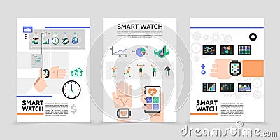 Flat Smart Watch Posters Vector Illustration