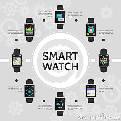 Flat Smart Watch Round Concept Vector Illustration