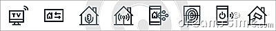 flat smarthome line icons. linear set. quality vector line set such as cctv, power, fingerprint, control, wifi, microphone, Vector Illustration