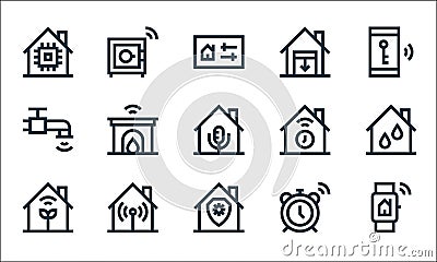 Flat smarthome line icons. linear set. quality vector line set such as smartwatch, security, plant, alarm, wifi, wifi, timer, Vector Illustration