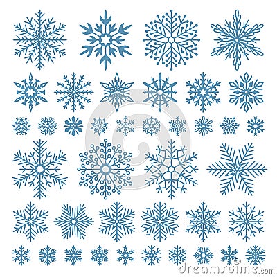 Flat snowflakes. Winter snowflake crystals, christmas snow shapes and frosted cool icon vector symbol set Vector Illustration