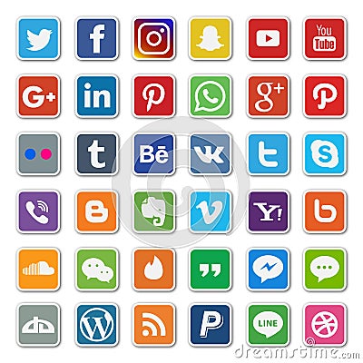 Colorful flat social media icon set Vector Illustration