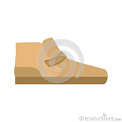 Flat Sole Brown Shoe, Isolated Footwear Flat Icon, Shoes Store Assortment Item Vector Illustration