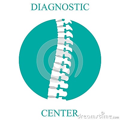 Flat spine icon for orthopedic therapy, diagnostic center. Stock Photo