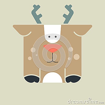 Flat square icon of a cute deer Vector Illustration