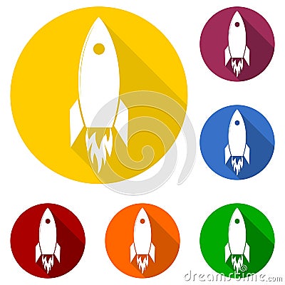 Flat Startup Rocket Beginning Fly Up Start Business Concept icon design and long shadow Vector Illustration