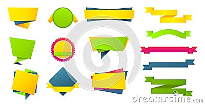 Flat stickers labels banners set. Web origami yellow blue and green tags collection for message. Colorful vector ribbon Vector Illustration