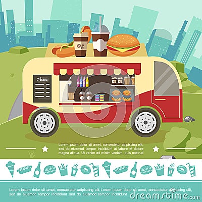 Flat Street Food Colorful Template Vector Illustration