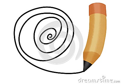 Flat student standing pencil. Cartoon character pencil. Flat character education pencil drawing the spiral Stock Photo