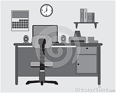 Flat study desk design with laptop Vector Illustration