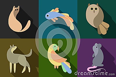 Flat style animals set Vector Illustration