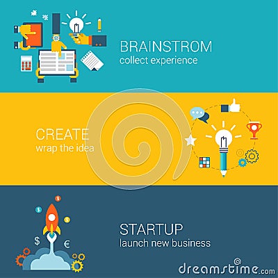 Flat style brainstorming, idea creation, startup infographic concept Vector Illustration