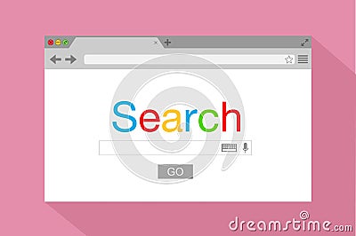 Flat style browser window on pink background Vector Illustration