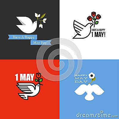 Flat style card for holiday of International Workers Day 1 May Vector Illustration