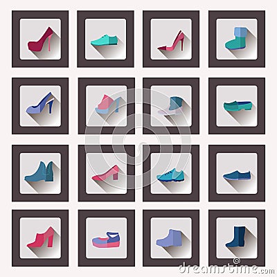 Flat style collection, women and men shoes set Footwear Vector Illustration