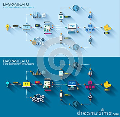 Flat Style Diagram, Infographic and UI Icon Vector Illustration