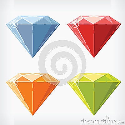 Flat Style Diamond Gemstone Jewel Design Cartoon Drawing Vector Illustration