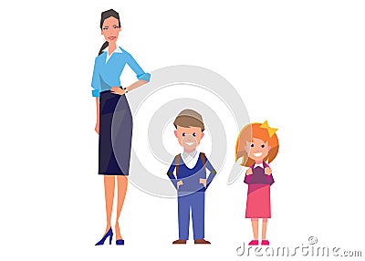 Flat style education illustration with teacher and pupils isolated on white. Vector school people collection. Cartoon Illustration