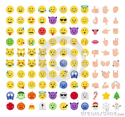 Flat style emoji emoticon icon set Vector Illustration