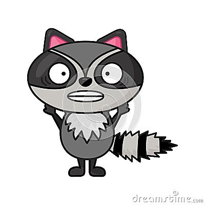 flat style funny scared raccoon character design Vector Illustration