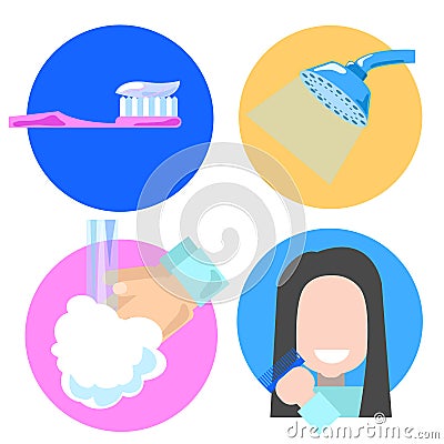 Flat style hygiene icons, illustration of personal care Cartoon Illustration