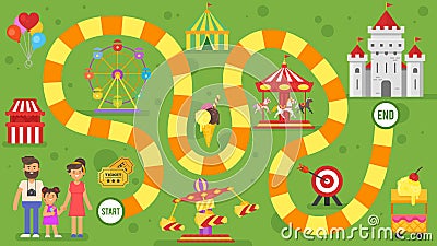 Flat style illustration of kids amusement park board game Vector Illustration