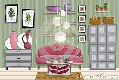 Flat style illustration of living room interior Vector Illustration