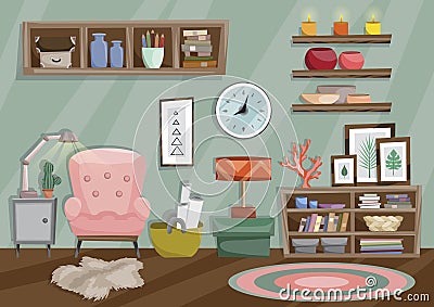 Flat style illustration of living room Vector Illustration