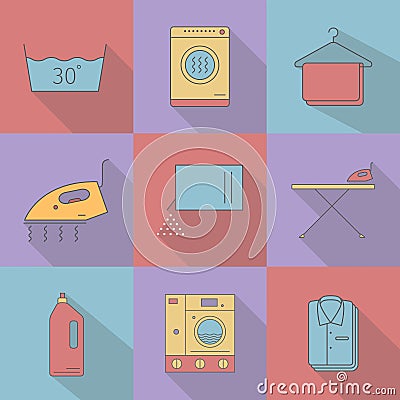 Flat style with long shadows, laundry vector icon. Vector Illustration