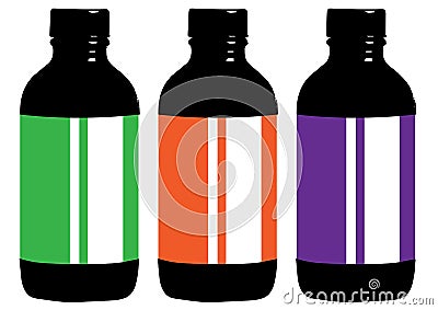 Flat style medical pharmaceutical bottles glasses containers scales icon set. Medicine pharmacy collection. set of illustrations Vector Illustration